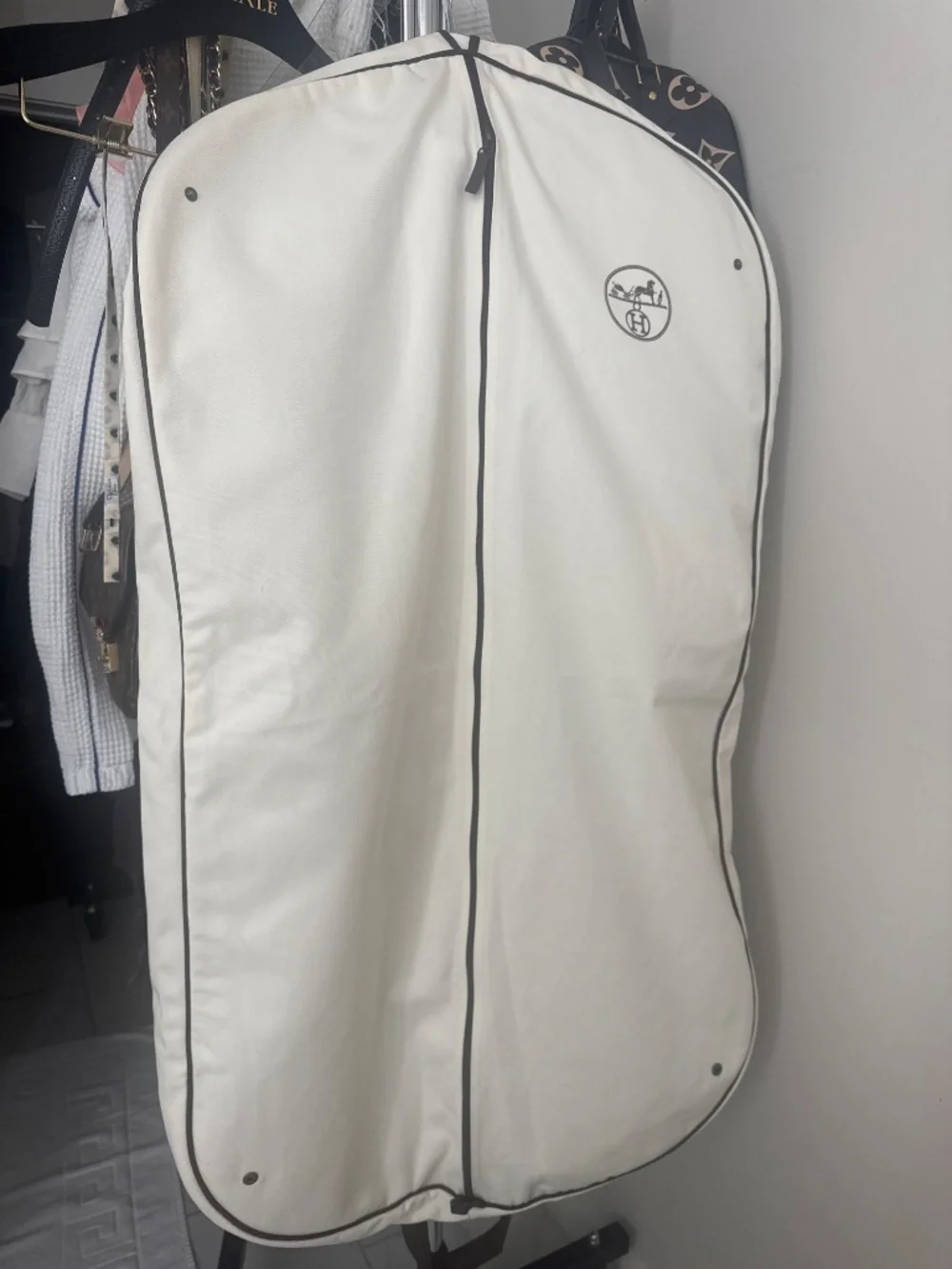 Authentic Hermes Garment Bag Heavy Duty, with Snaps, Cream/Off White